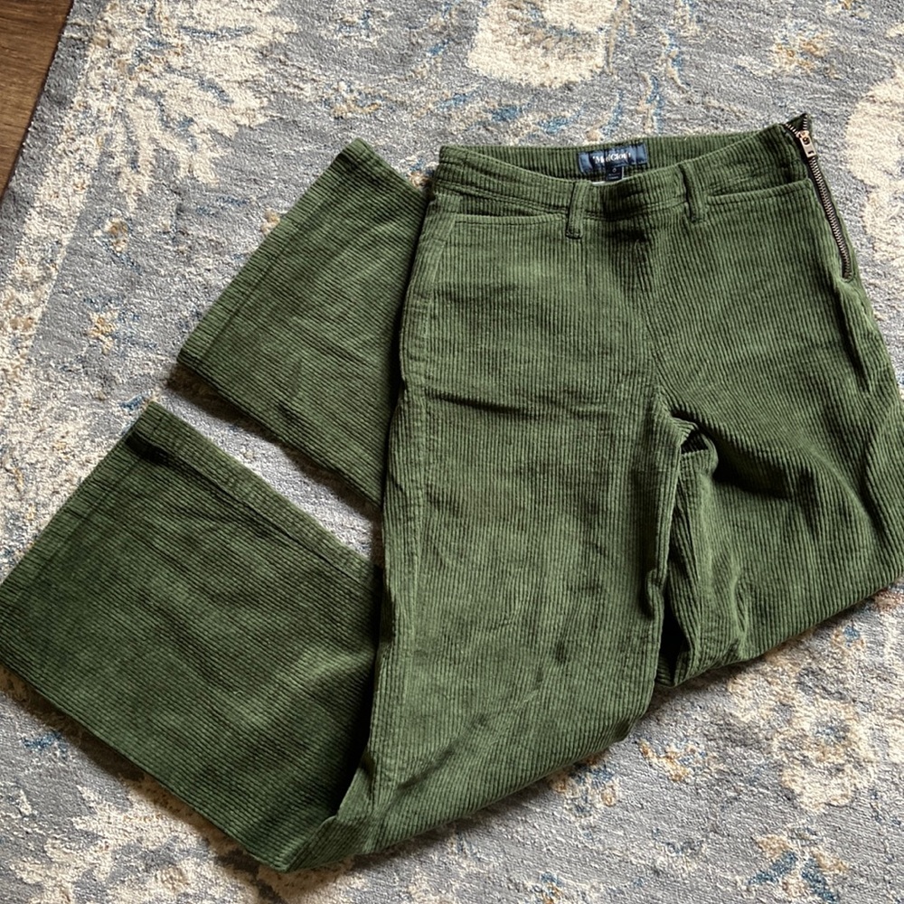 ModCloth The Boulder Corduroy Pants 0 Wide Leg High Waist Olive Green